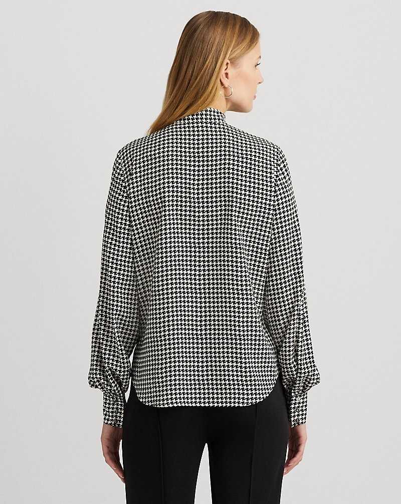 Camisas Ralph Lauren Houndstooth Crepe Tie-Neck Mujer Cream/Black | PLMKUXS-48 - vista 4