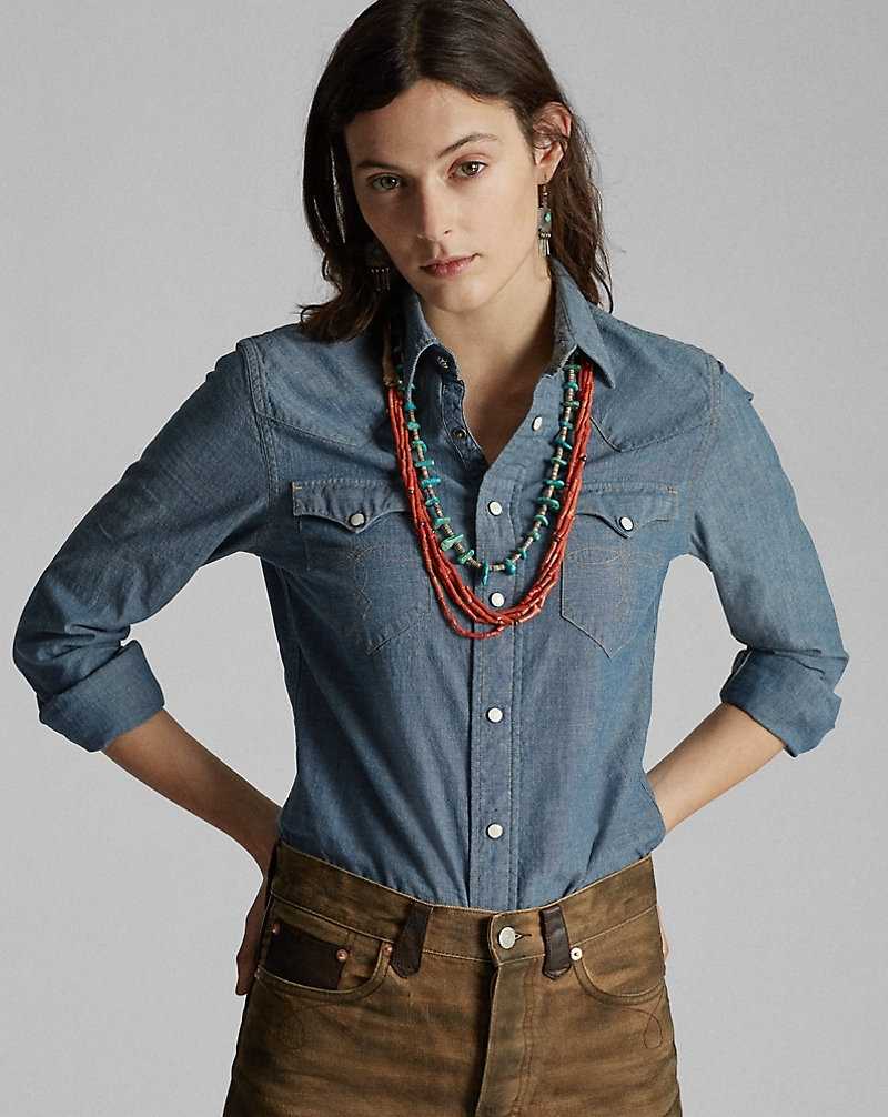 Camisas Ralph Lauren Indigo Chambray Western Mujer Rinse | MTWLZVJ-12 - vista 4
