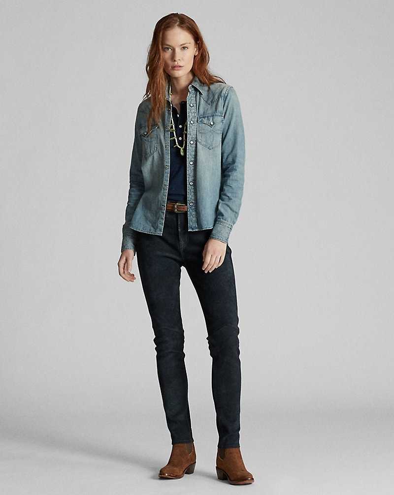Camisas Ralph Lauren Indigo Denim Western Mujer Azules | UCGEFVT-98 - vista 3