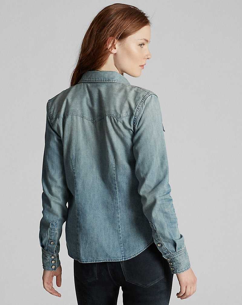 Camisas Ralph Lauren Indigo Denim Western Mujer Azules | UCGEFVT-98 - vista 4