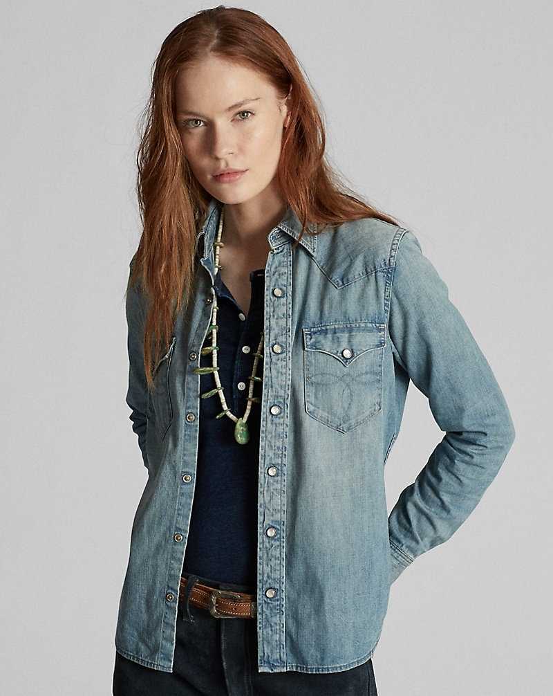 Camisas Ralph Lauren Indigo Denim Western Mujer Azules | UCGEFVT-98 - vista 1