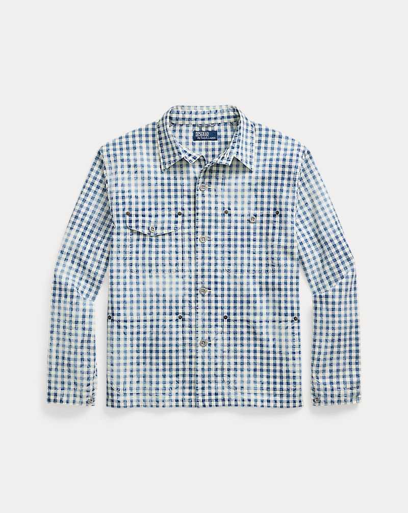 Camisas Ralph Lauren Indigo Plaid Overshirt Hombre Indigo/White | YKCRDMX-42 - vista 2