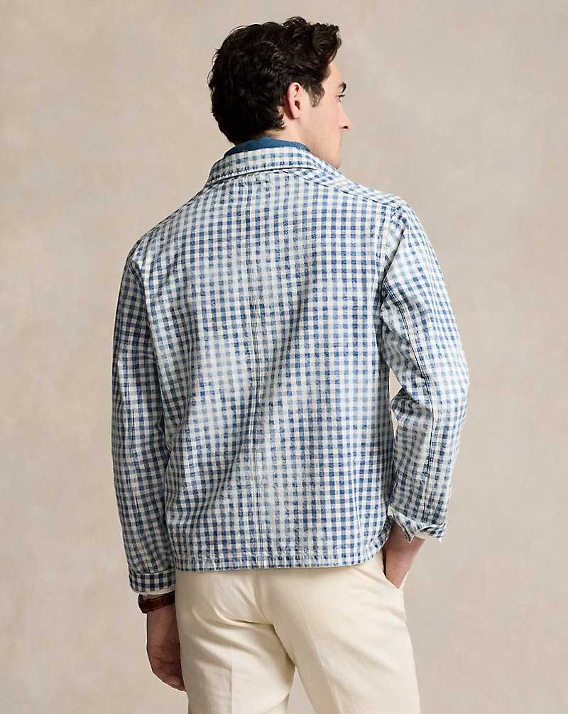 Camisas Ralph Lauren Indigo Plaid Overshirt Hombre Indigo/White | YKCRDMX-42 - vista 4