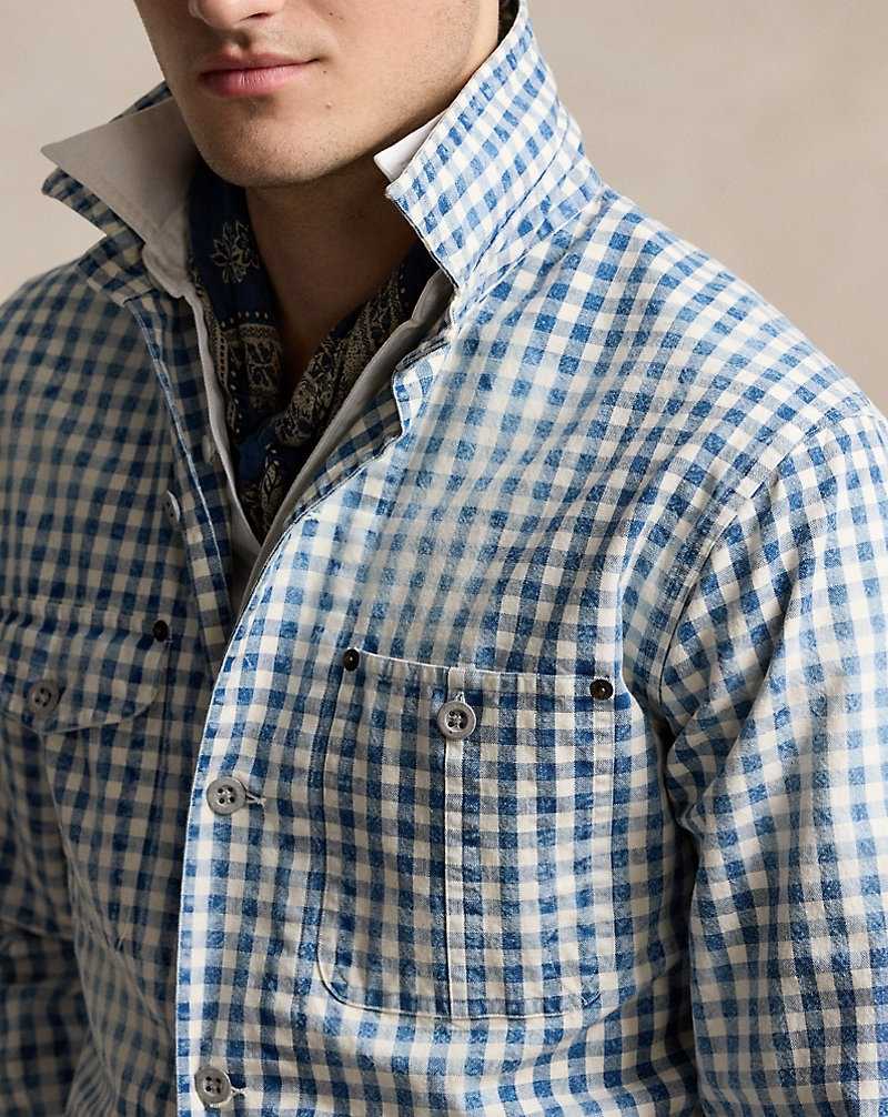 Camisas Ralph Lauren Indigo Plaid Overshirt Hombre Indigo/White | YKCRDMX-42 - vista 5