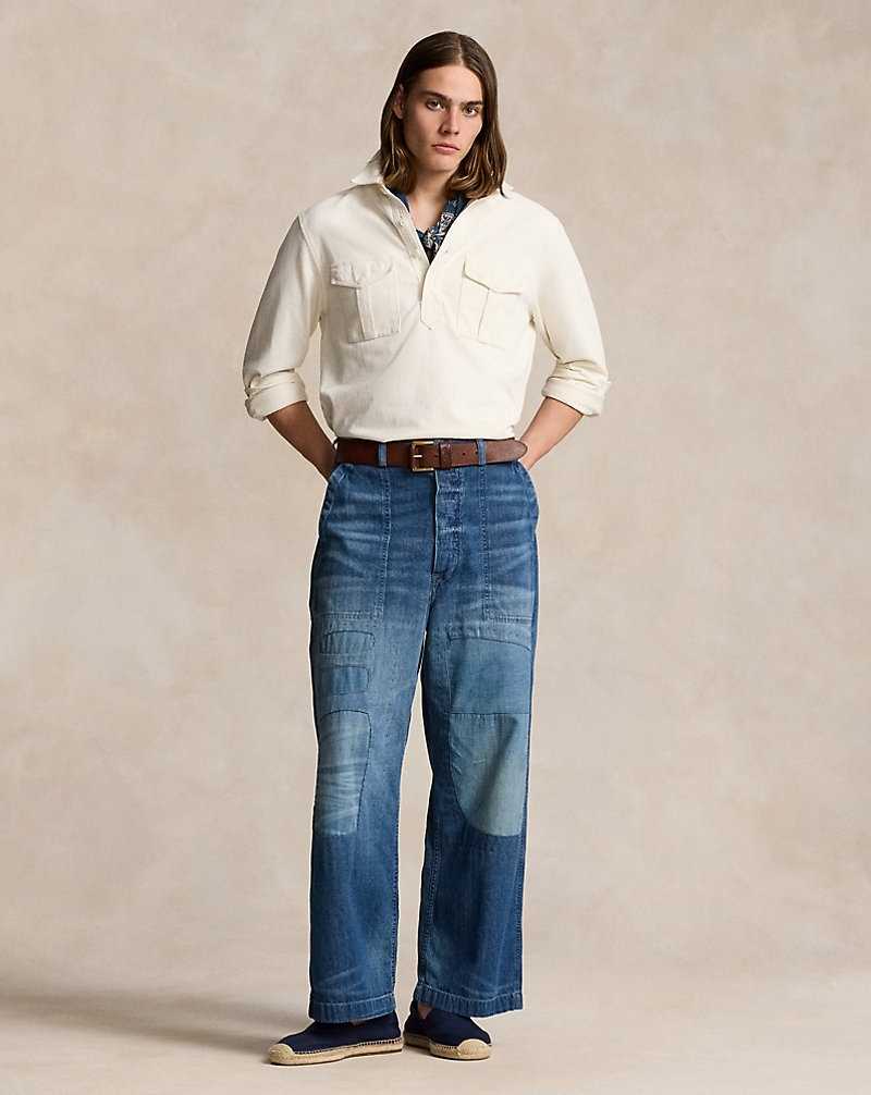 Camisas Ralph Lauren Jacquard-Knit Popover Workshirt Hombre Herbal Milk | HWYXUIO-31 - vista 3
