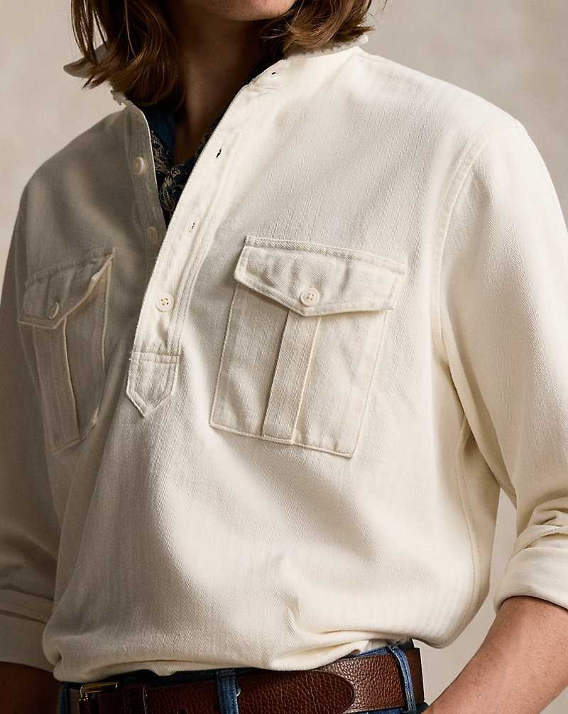 Camisas Ralph Lauren Jacquard-Knit Popover Workshirt Hombre Herbal Milk | HWYXUIO-31 - vista 5