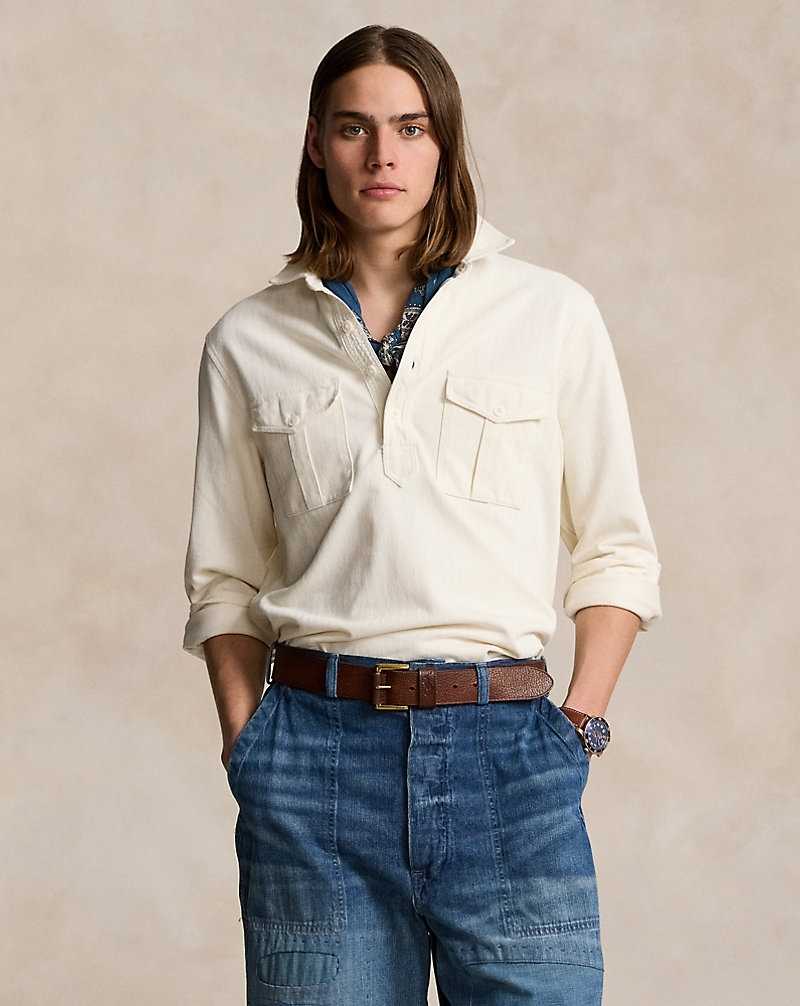 Camisas Ralph Lauren Jacquard-Knit Popover Workshirt Hombre Herbal Milk | HWYXUIO-31 - vista 1