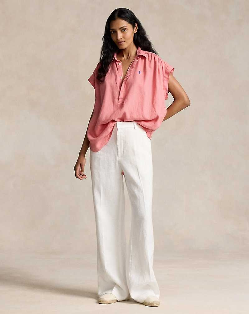 Camisas Ralph Lauren Linen Popover Mujer Rosas | UMVODPW-39 - vista 3