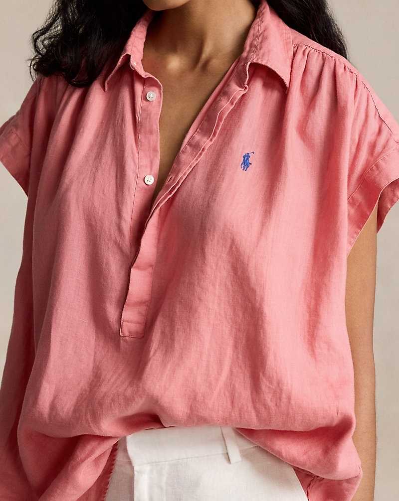 Camisas Ralph Lauren Linen Popover Mujer Rosas | UMVODPW-39 - vista 5