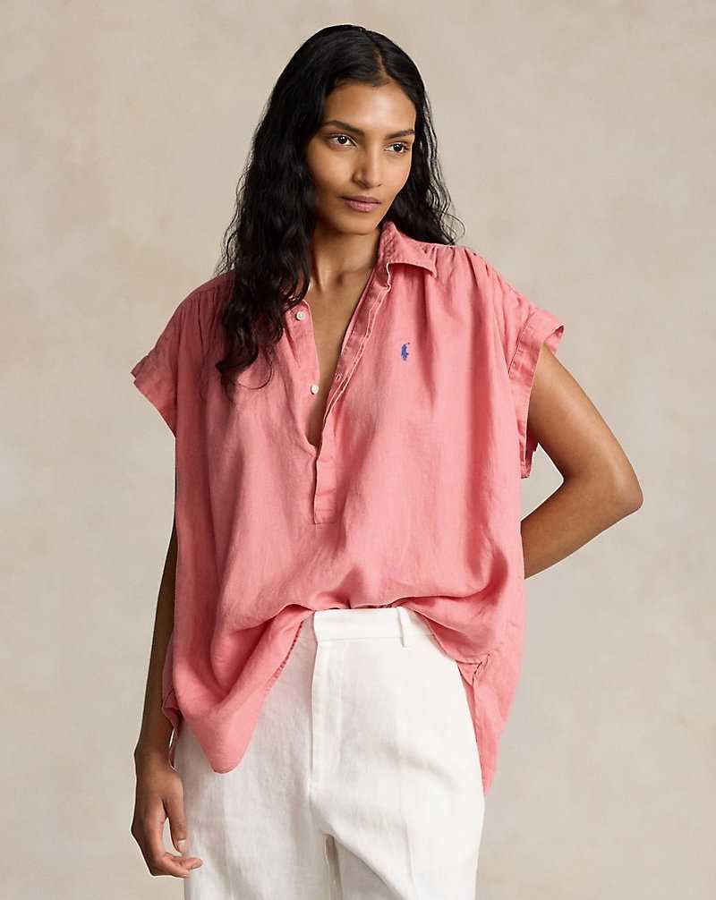 Camisas Ralph Lauren Linen Popover Mujer Rosas | UMVODPW-39 - vista 1