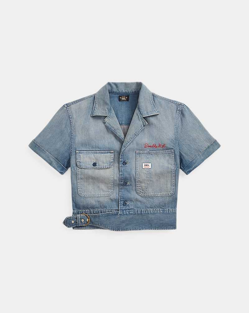 Camisas Ralph Lauren Logo-Embroidered Denim Workshirt Mujer Medium Wash/Red | DONTYSB-29 - vista 1