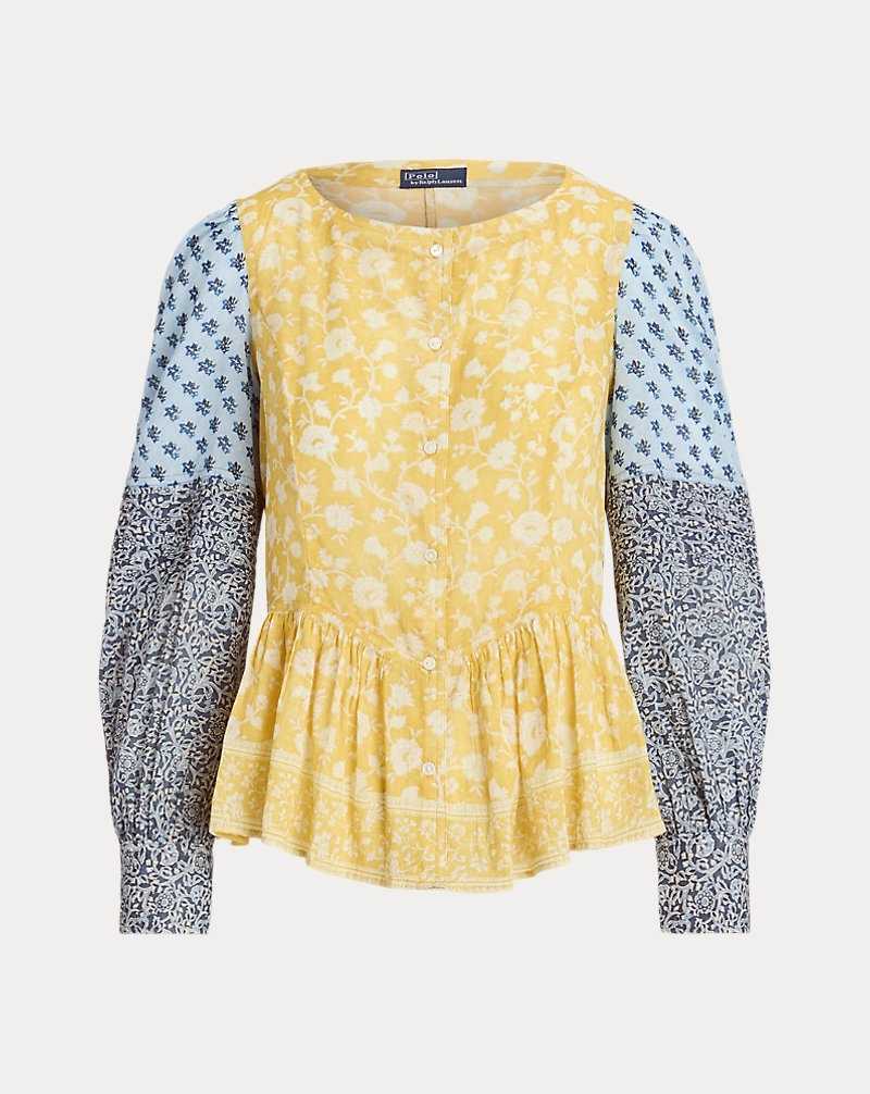 Camisas Ralph Lauren Mixed-Print Cotton Peplum Top Mujer Woodblock Patchwork | BVJPKRG-18 - vista 2