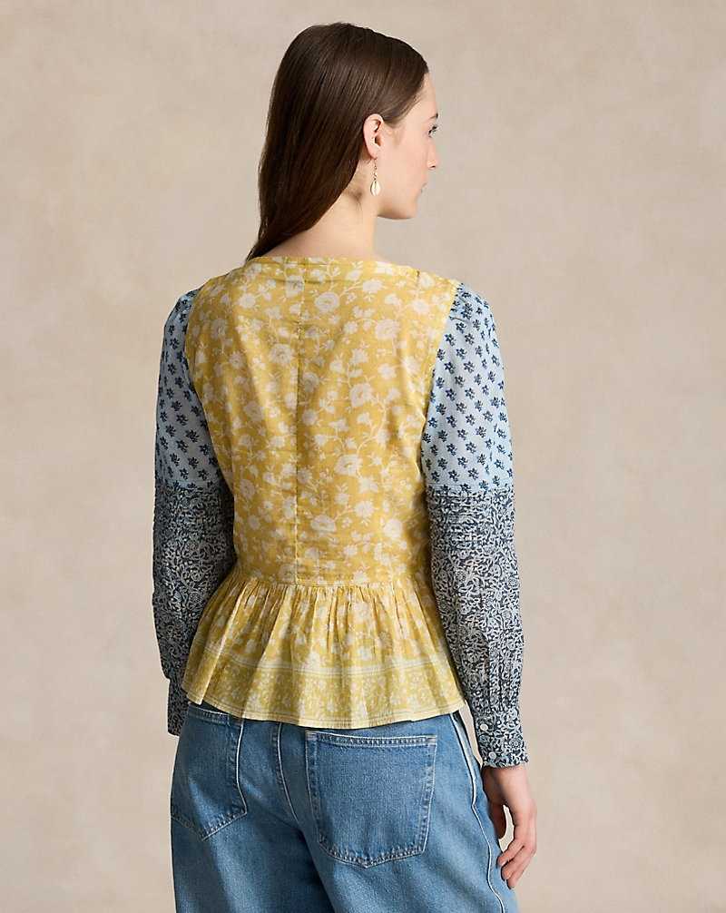 Camisas Ralph Lauren Mixed-Print Cotton Peplum Top Mujer Woodblock Patchwork | BVJPKRG-18 - vista 4