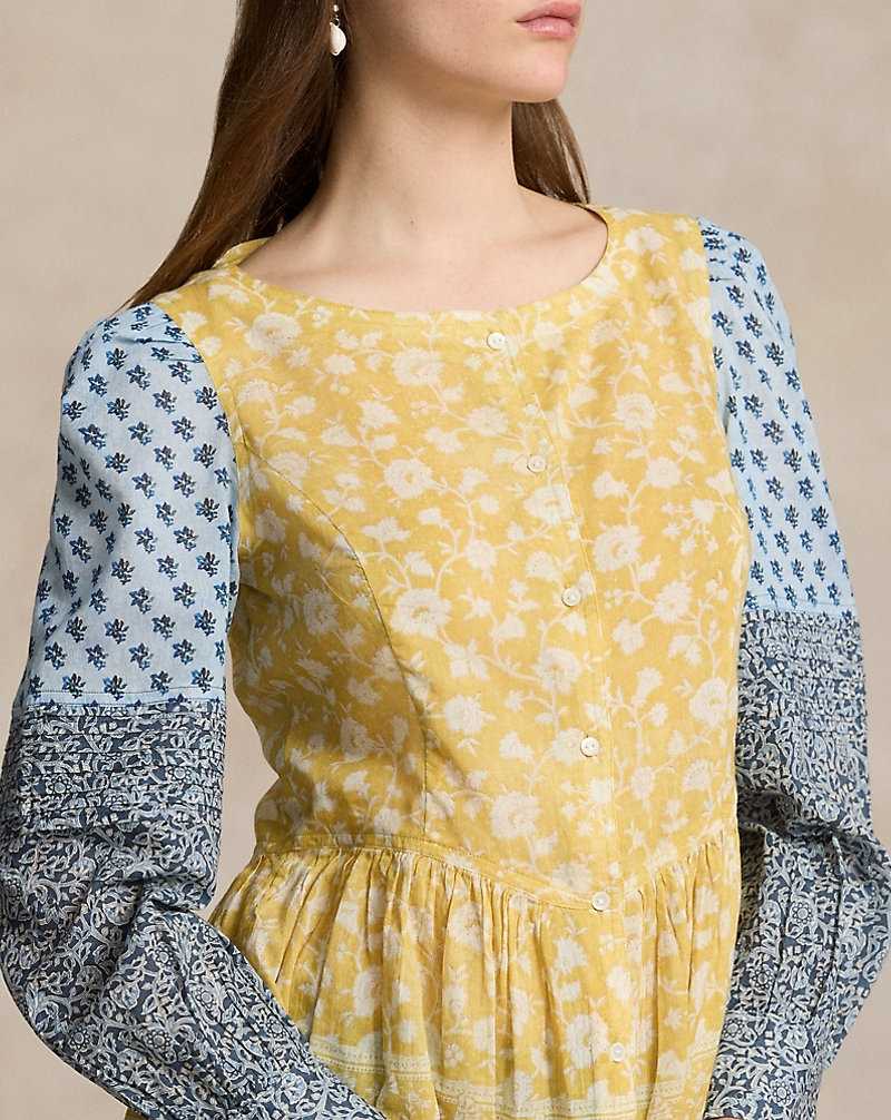 Camisas Ralph Lauren Mixed-Print Cotton Peplum Top Mujer Woodblock Patchwork | BVJPKRG-18 - vista 5