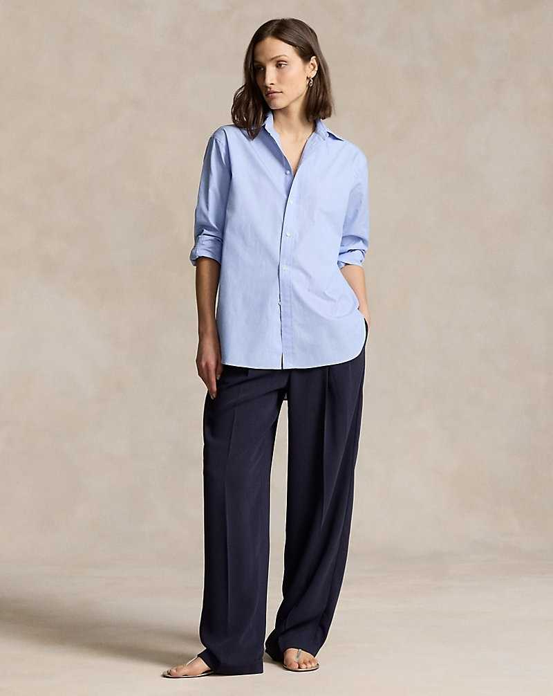 Camisas Ralph Lauren Oversize Fit Cotton Poplin Mujer Azules | VXFINCL-95 - vista 3