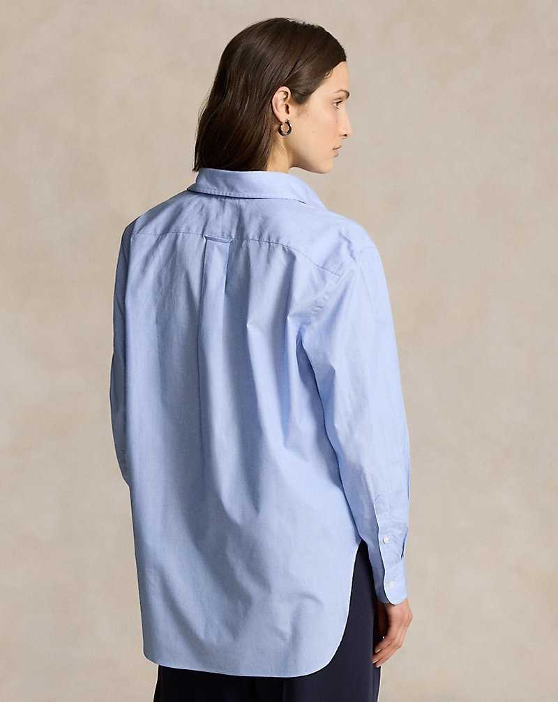 Camisas Ralph Lauren Oversize Fit Cotton Poplin Mujer Azules | VXFINCL-95 - vista 4
