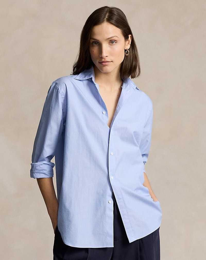 Camisas Ralph Lauren Oversize Fit Cotton Poplin Mujer Azules | VXFINCL-95 - vista 1