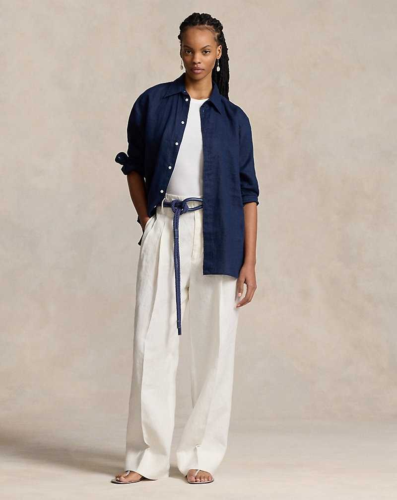 Camisas Ralph Lauren Oversize Fit Linen Mujer Azul Marino | TWGNVOH-53 - vista 3
