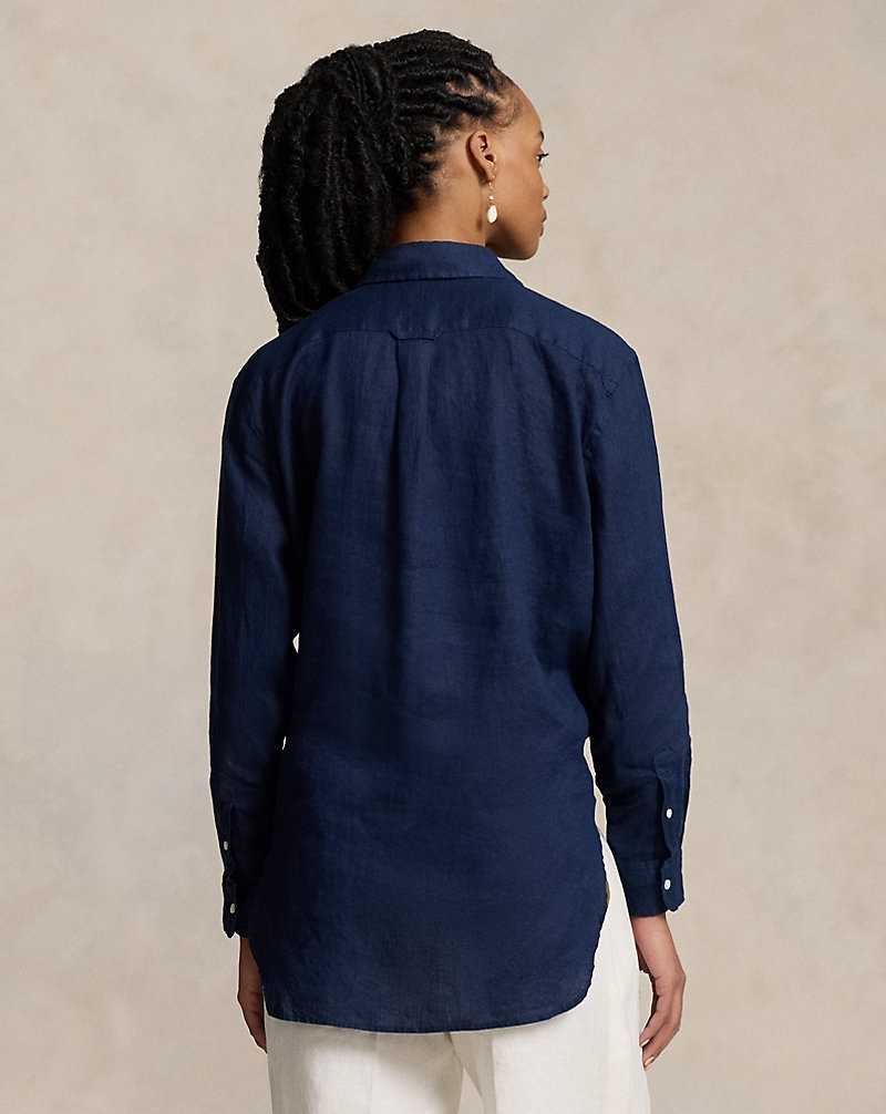 Camisas Ralph Lauren Oversize Fit Linen Mujer Azul Marino | TWGNVOH-53 - vista 4