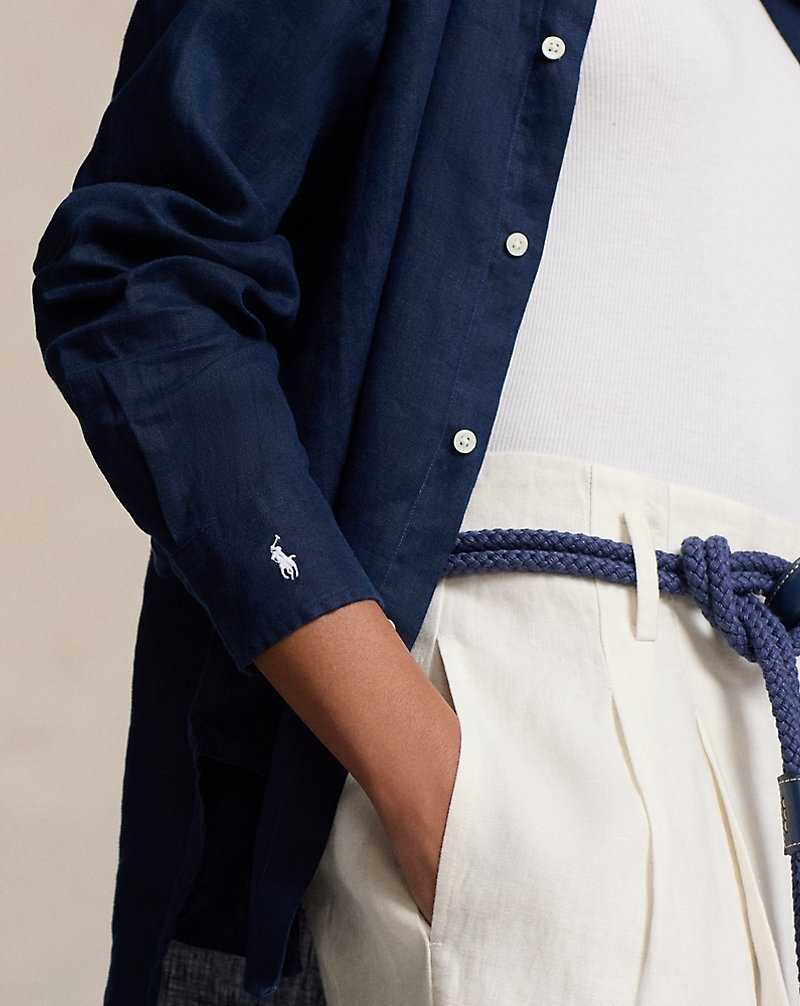 Camisas Ralph Lauren Oversize Fit Linen Mujer Azul Marino | TWGNVOH-53 - vista 5