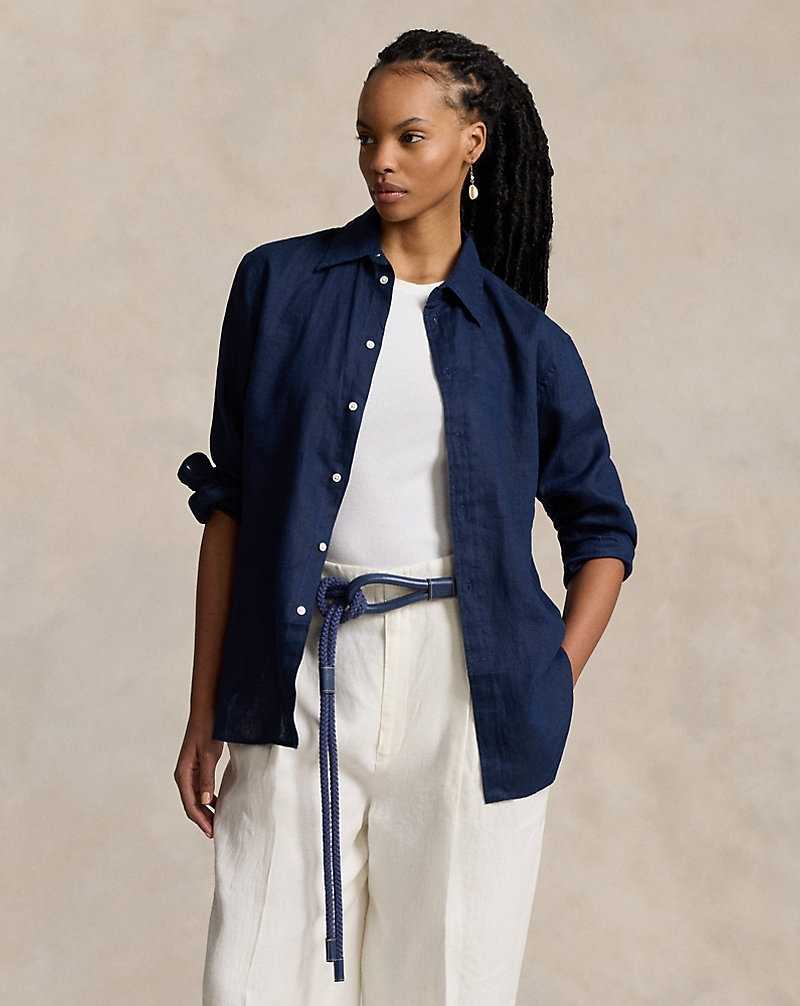 Camisas Ralph Lauren Oversize Fit Linen Mujer Azul Marino | TWGNVOH-53 - vista 1