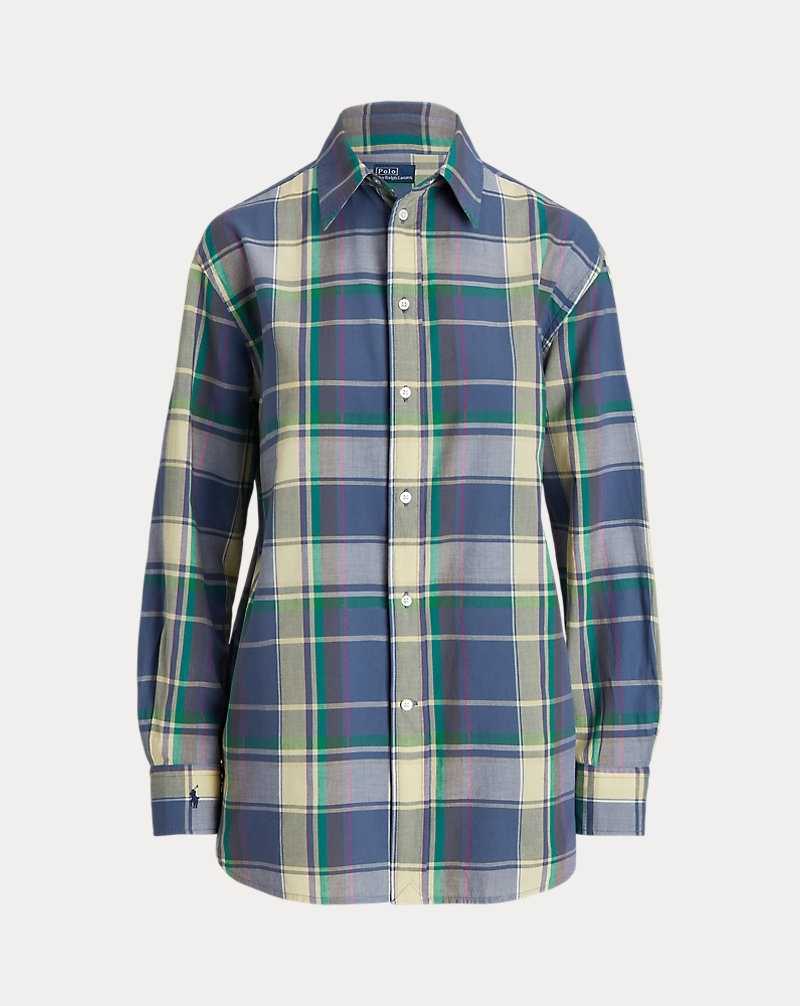 Camisas Ralph Lauren Oversize Fit Plaid Cotton Mujer 1669 Blue/yellow | HNAIDWP-67 - vista 2