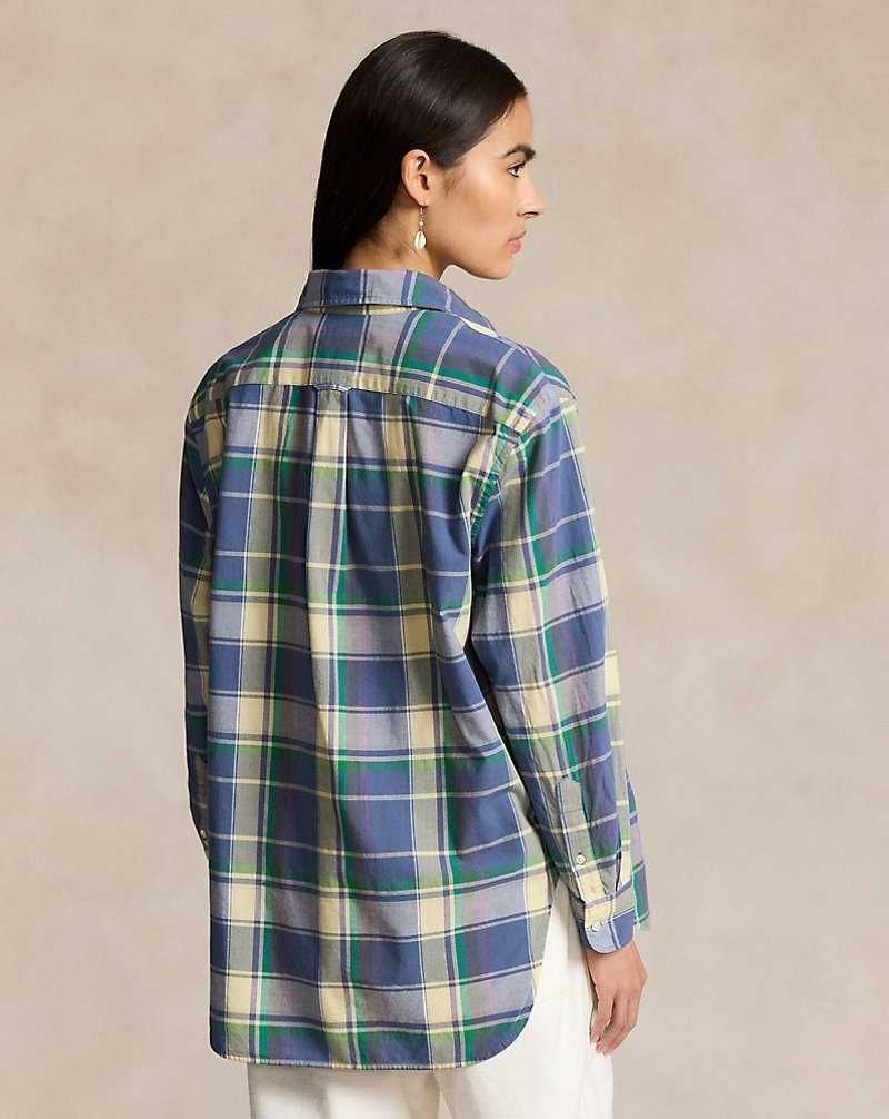 Camisas Ralph Lauren Oversize Fit Plaid Cotton Mujer 1669 Blue/yellow | HNAIDWP-67 - vista 4
