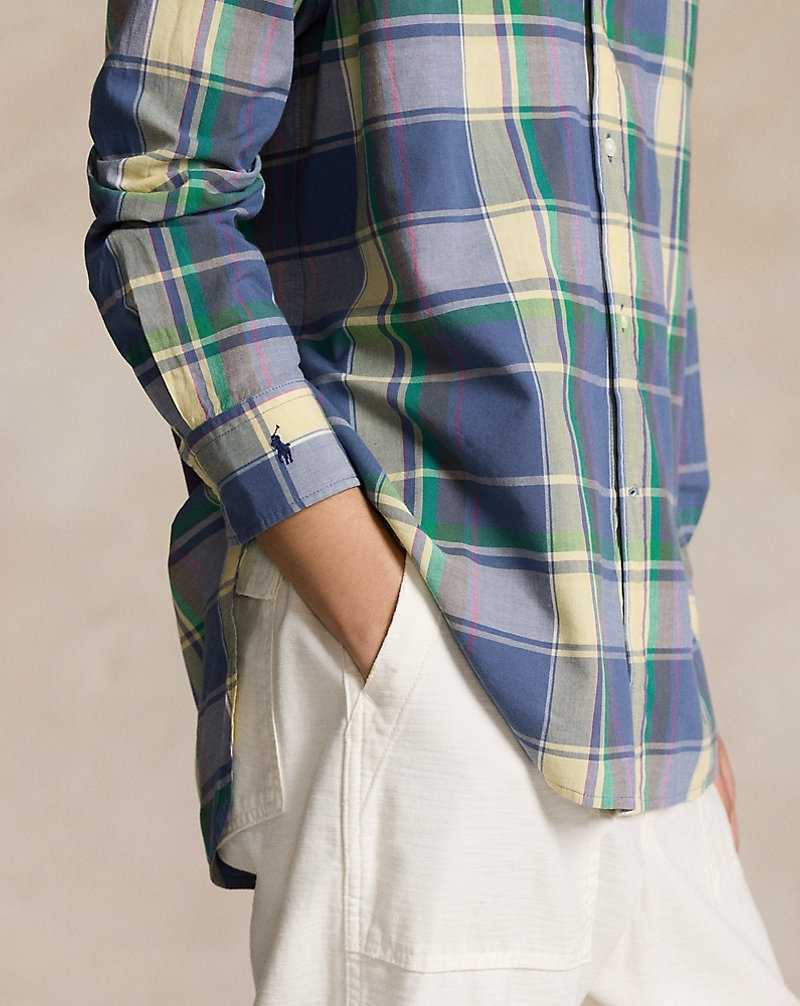 Camisas Ralph Lauren Oversize Fit Plaid Cotton Mujer 1669 Blue/yellow | HNAIDWP-67 - vista 5