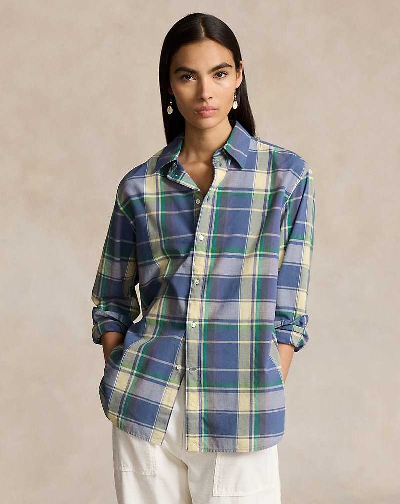 Camisas Ralph Lauren Oversize Fit Plaid Cotton Mujer 1669 Blue/yellow | HNAIDWP-67 - vista 1