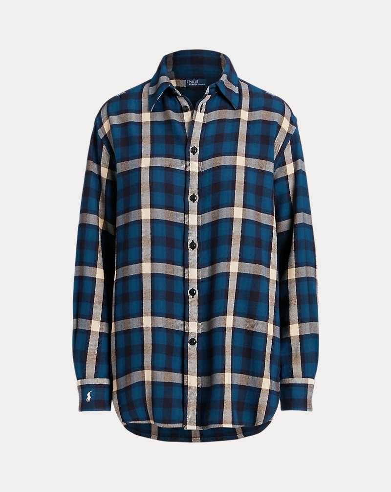 Camisas Ralph Lauren Oversize Fit Plaid Cotton Twill Mujer Azules | QLDSGXB-39 - vista 2