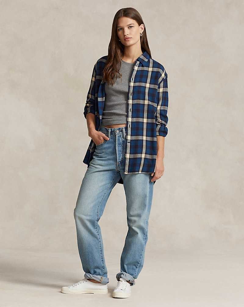 Camisas Ralph Lauren Oversize Fit Plaid Cotton Twill Mujer Azules | QLDSGXB-39 - vista 3