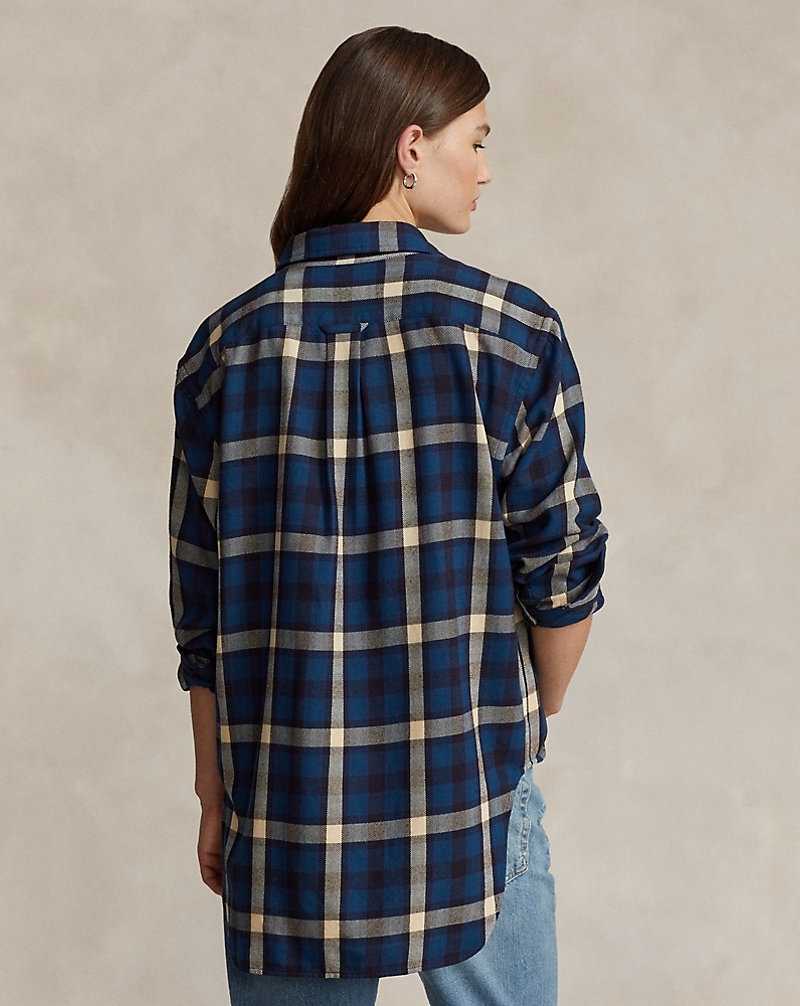 Camisas Ralph Lauren Oversize Fit Plaid Cotton Twill Mujer Azules | QLDSGXB-39 - vista 4