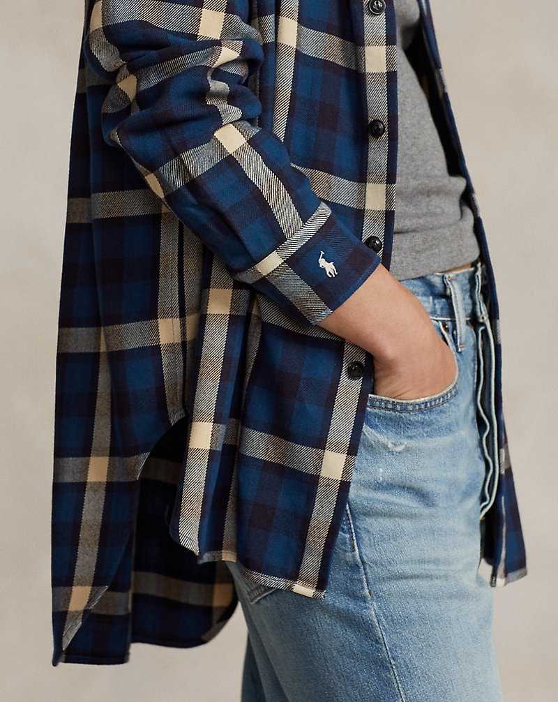Camisas Ralph Lauren Oversize Fit Plaid Cotton Twill Mujer Azules | QLDSGXB-39 - vista 5