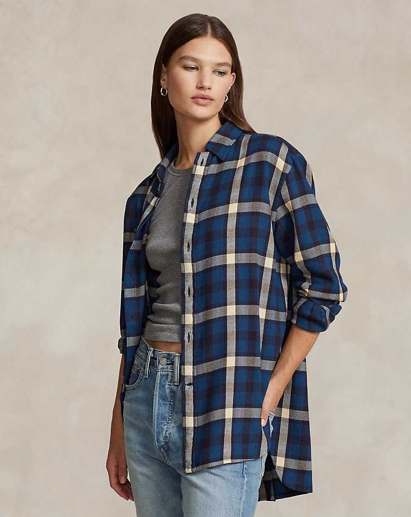 Camisas Ralph Lauren Oversize Fit Plaid Cotton Twill Mujer Azules | QLDSGXB-39 - vista 1