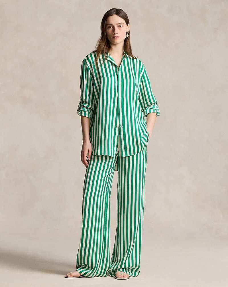 Camisas Ralph Lauren Oversize Fit Striped Silk Mujer Verdes Rayas | WSOLFQB-31 - vista 3