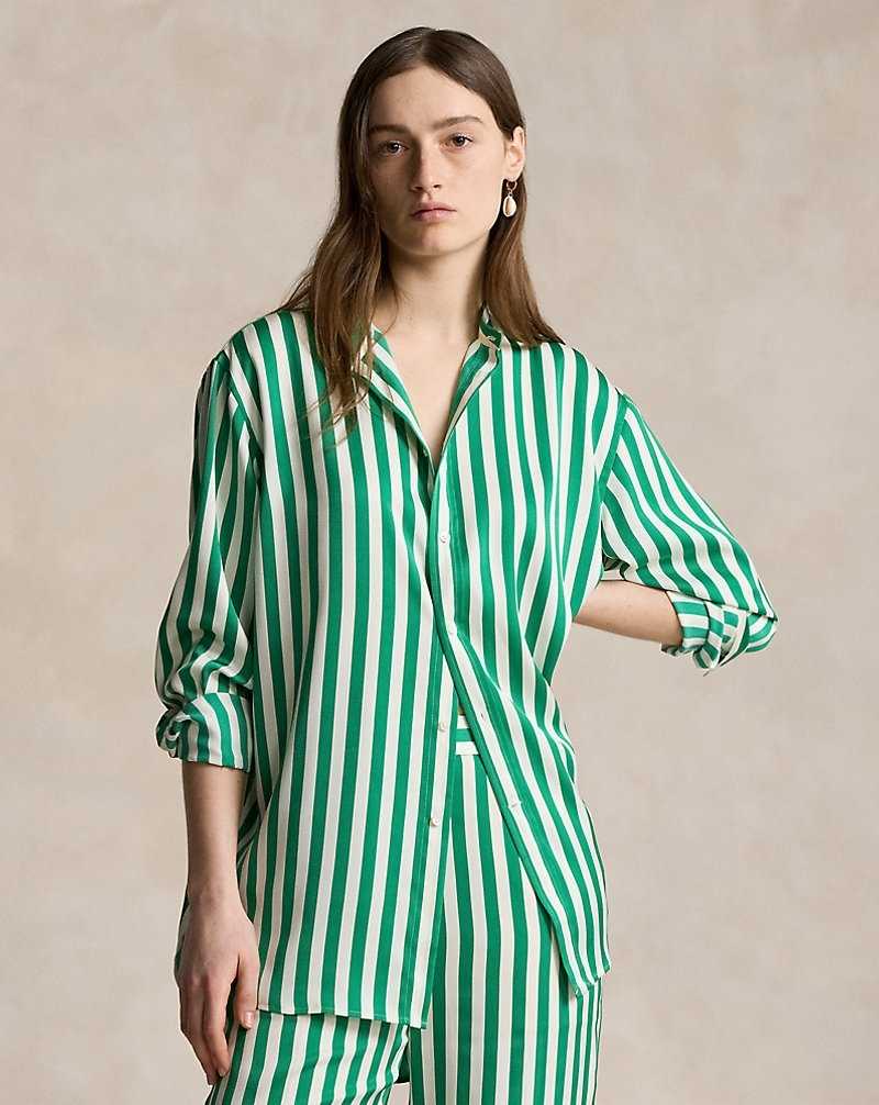 Camisas Ralph Lauren Oversize Fit Striped Silk Mujer Verdes Rayas | WSOLFQB-31 - vista 1