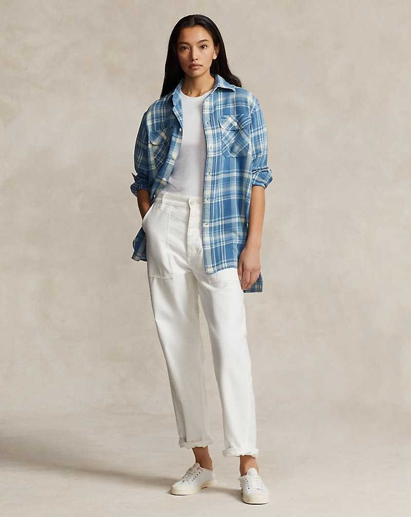 Camisas Ralph Lauren Oversize Plaid Twill Mujer Blue/White Multi Plaid | EJYBVKH-58 - vista 3