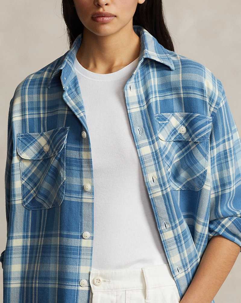 Camisas Ralph Lauren Oversize Plaid Twill Mujer Blue/White Multi Plaid | EJYBVKH-58 - vista 5
