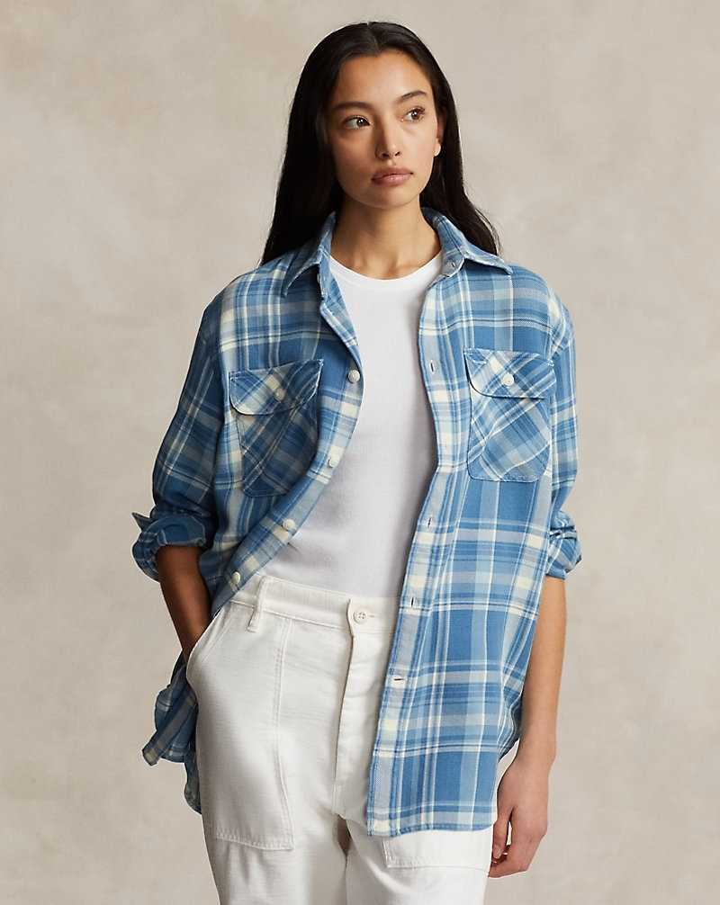 Camisas Ralph Lauren Oversize Plaid Twill Mujer Blue/White Multi Plaid | EJYBVKH-58 - vista 1