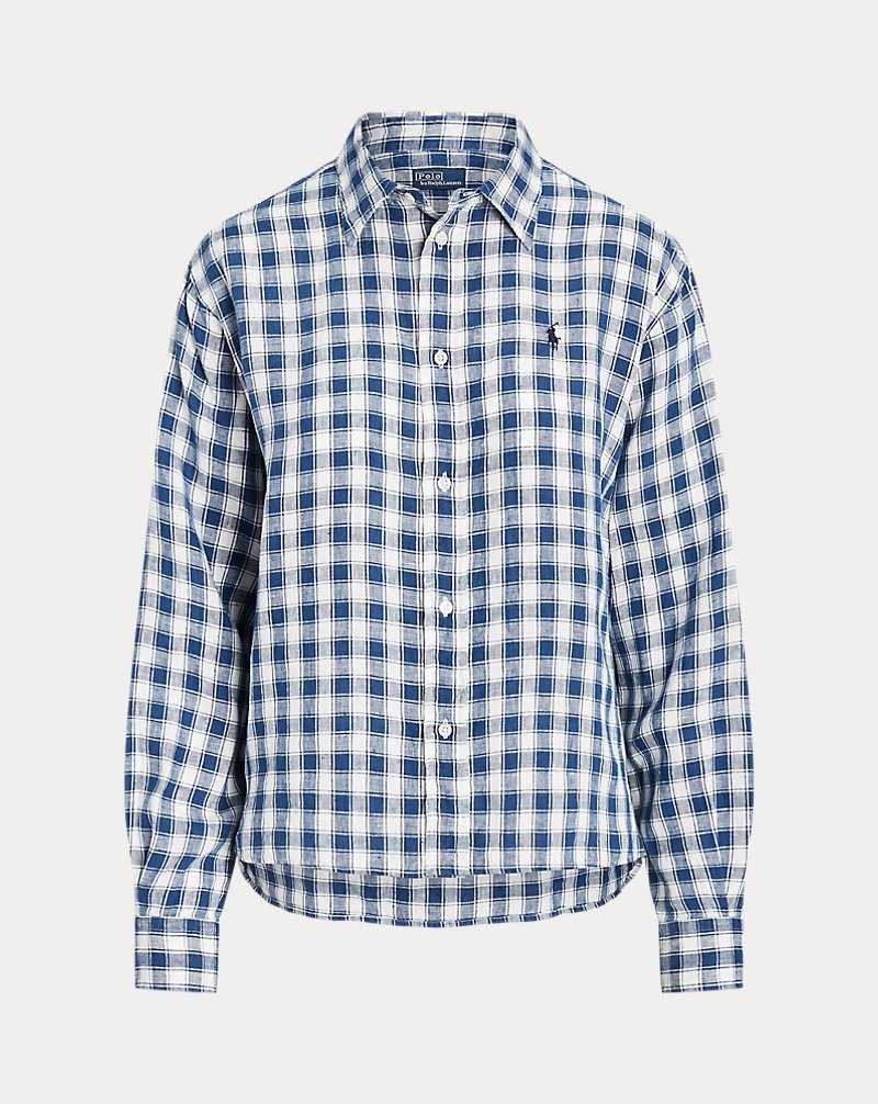 Camisas Ralph Lauren Oversize Striped Linen Mujer 1618 Blue/White Check | AMXGVLJ-80 - vista 2
