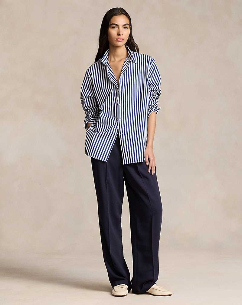 Camisas Ralph Lauren Oversize Striped Stretch-Cotton Mujer Blancos | GRUHPIV-43 - vista 3