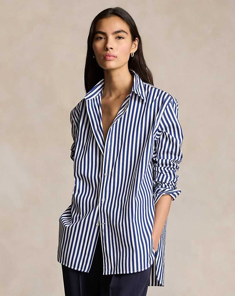 Camisas Ralph Lauren Oversize Striped Stretch-Cotton Mujer Blancos | GRUHPIV-43 - vista 1