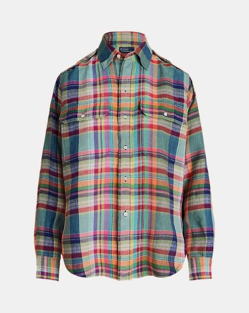 Camisas Ralph Lauren Plaid Linen Utility Mujer Multi Plaid | ZPTHWRO-45 - vista 2