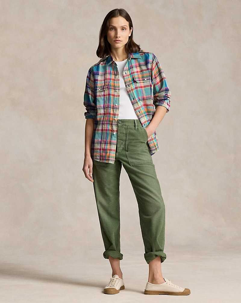Camisas Ralph Lauren Plaid Linen Utility Mujer Multi Plaid | ZPTHWRO-45 - vista 3
