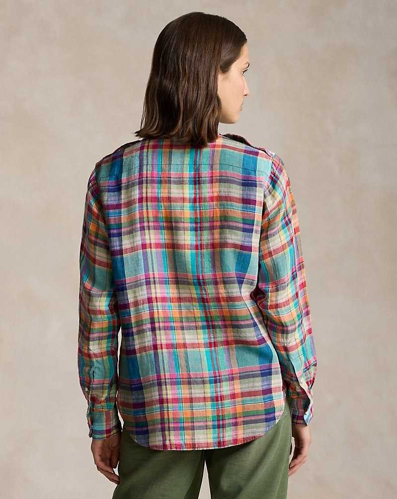 Camisas Ralph Lauren Plaid Linen Utility Mujer Multi Plaid | ZPTHWRO-45 - vista 4