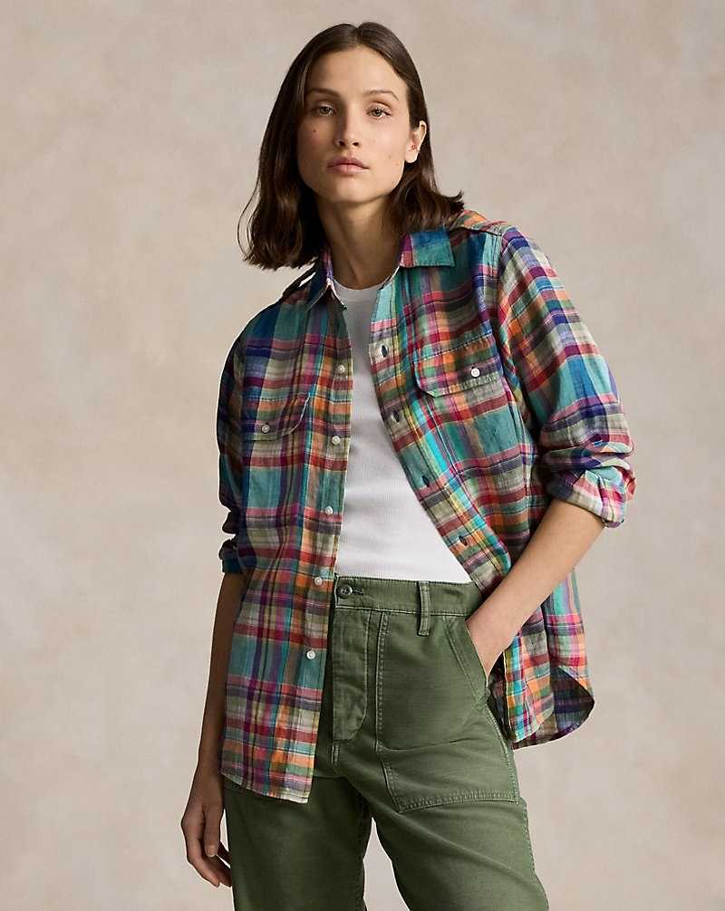 Camisas Ralph Lauren Plaid Linen Utility Mujer Multi Plaid | ZPTHWRO-45 - vista 1