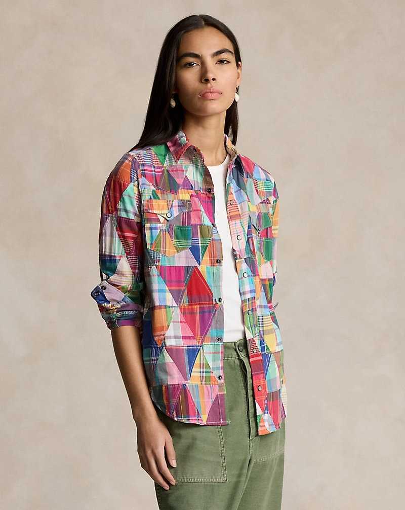 Camisas Ralph Lauren Plaid Patchwork Cotton Western Mujer Triangle Patchwork | RQGOHCP-57 - vista 1