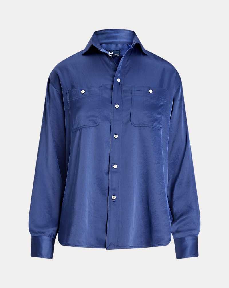 Camisas Ralph Lauren Relaxed Fit Crinkled Satin Mujer Azules | GNVCWHJ-82 - vista 2