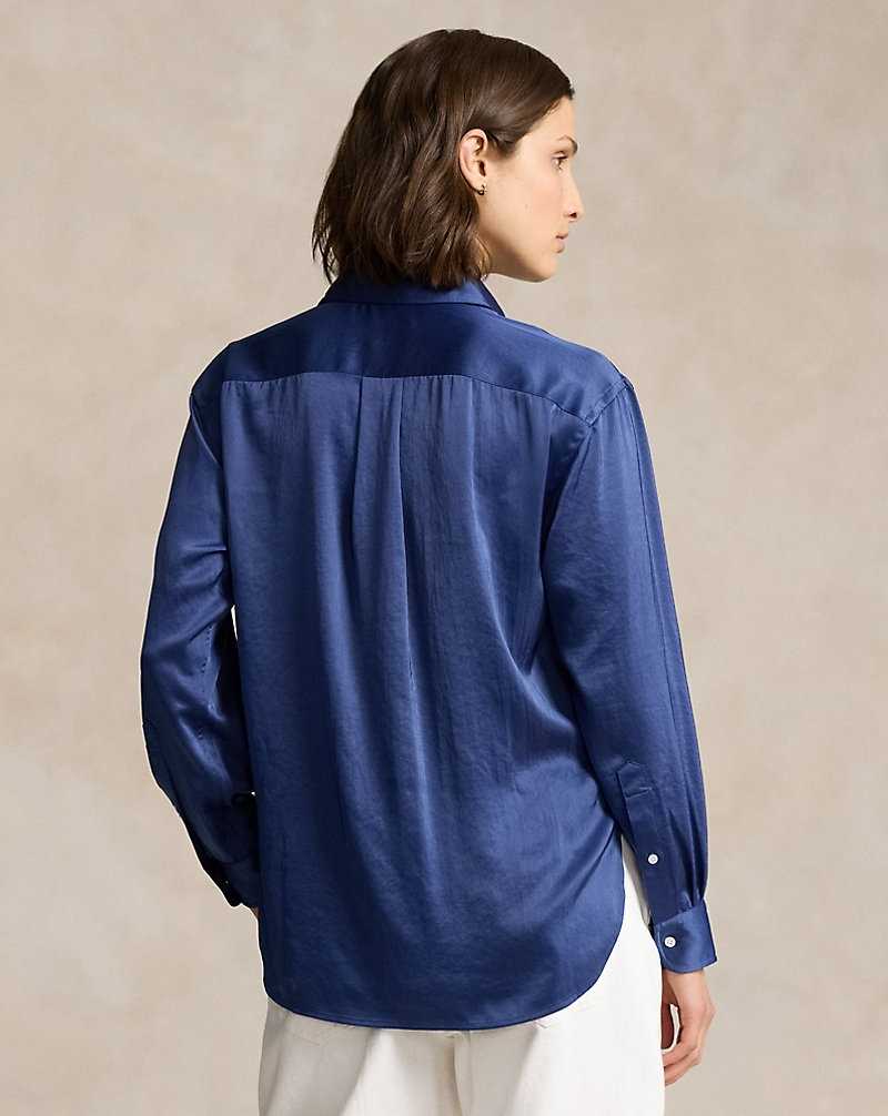 Camisas Ralph Lauren Relaxed Fit Crinkled Satin Mujer Azules | GNVCWHJ-82 - vista 4