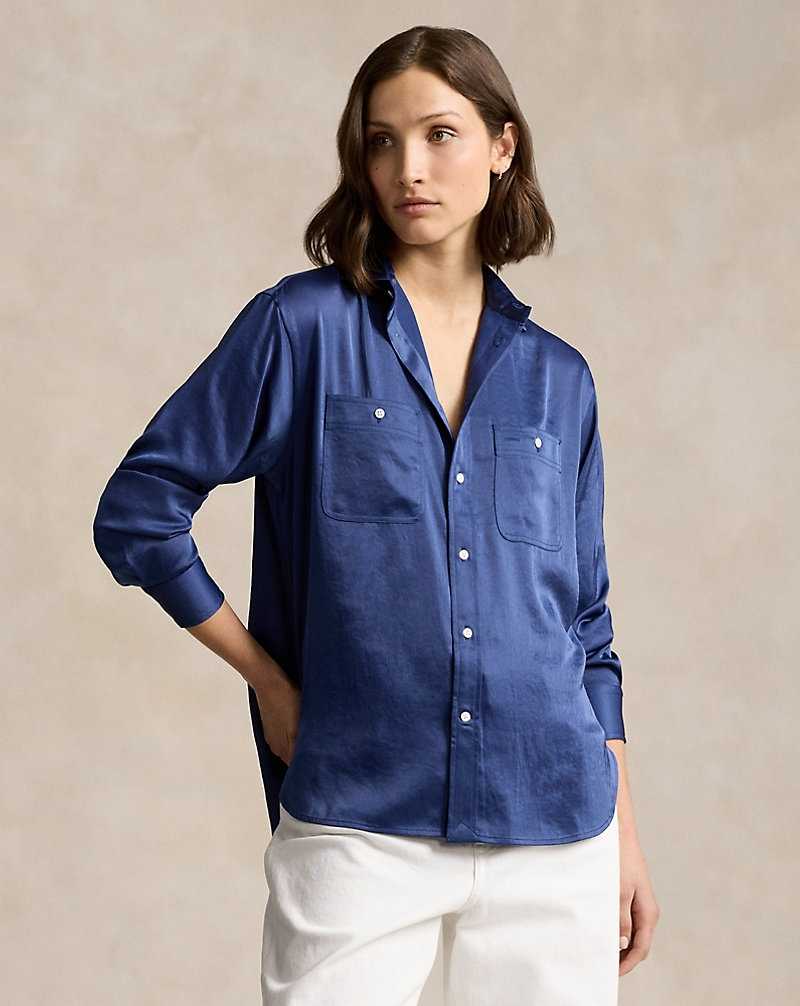 Camisas Ralph Lauren Relaxed Fit Crinkled Satin Mujer Azules | GNVCWHJ-82 - vista 1